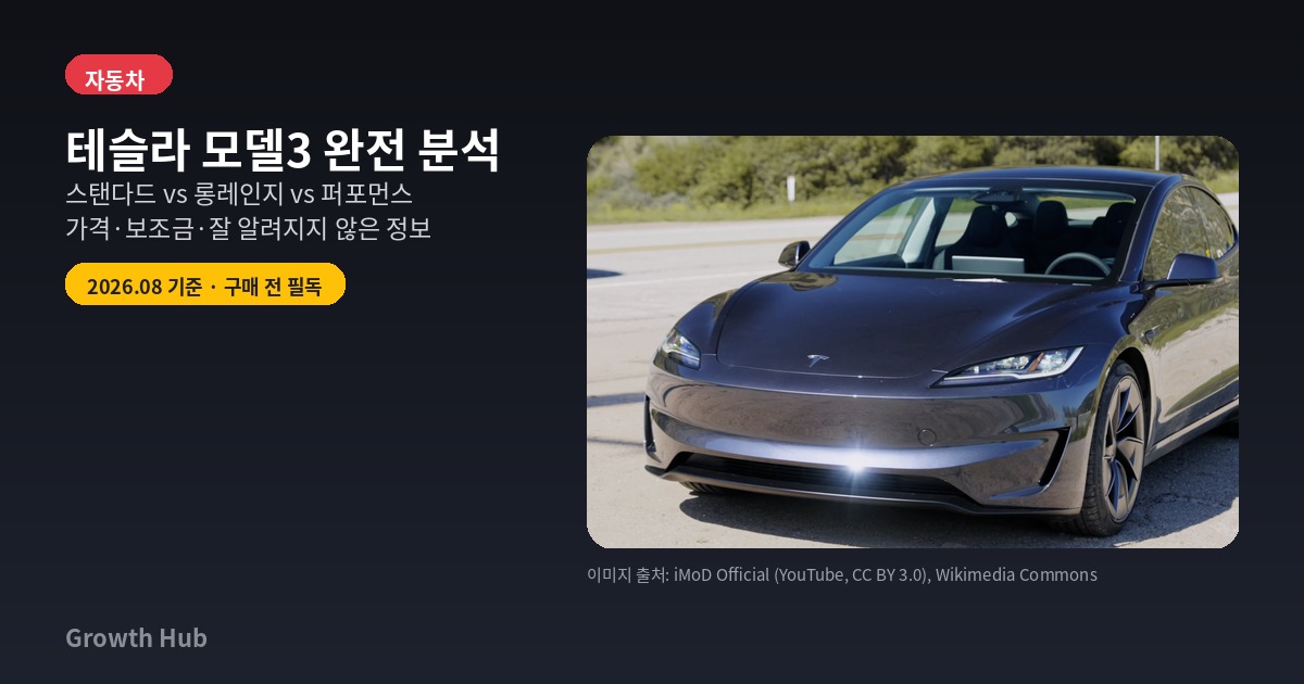 테슬라 모델3 완전 분석 스탠다드 롱레인지 퍼포먼스 가격 비교 대표 이미지
